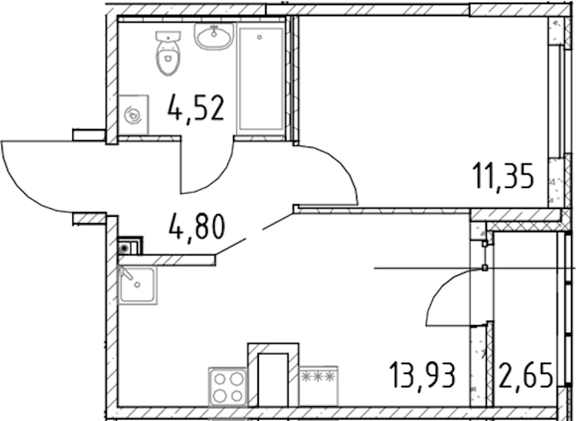 1-комнатная квартира 34.6 м², 16/23 эт., ЖК «Город Первых»